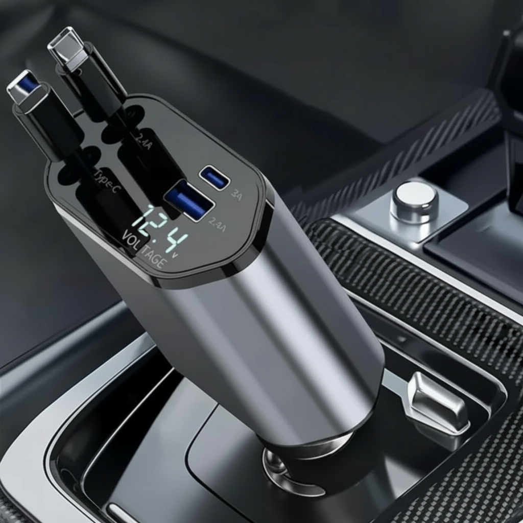 Retractable Car Charger Adapter (4-in-1)